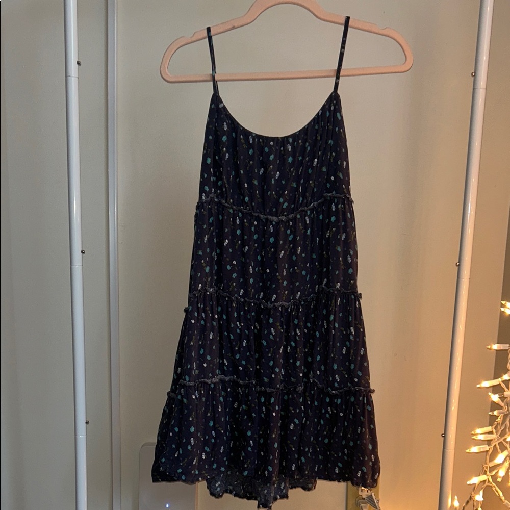 Aeropostale Navy Blue Floral Spaghetti Strap Tier Dress